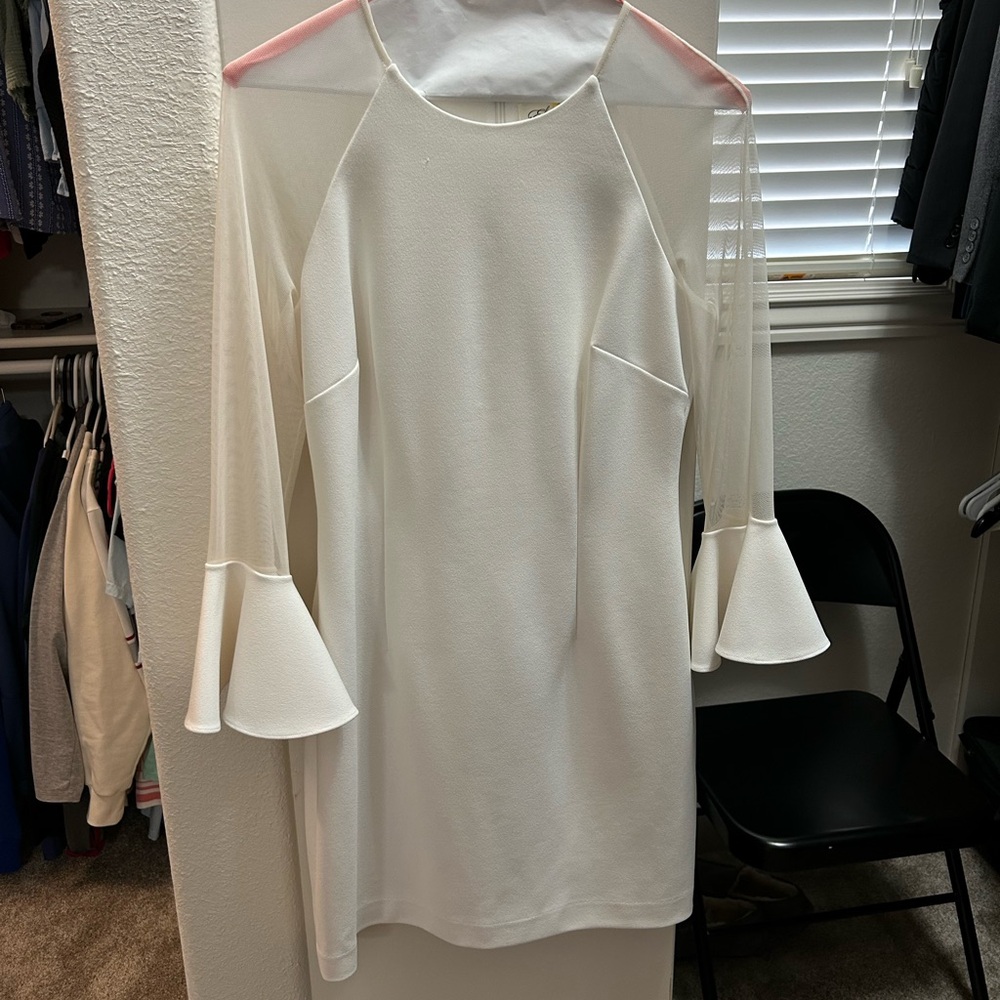 Elegant White Dress with Flared Sleeves